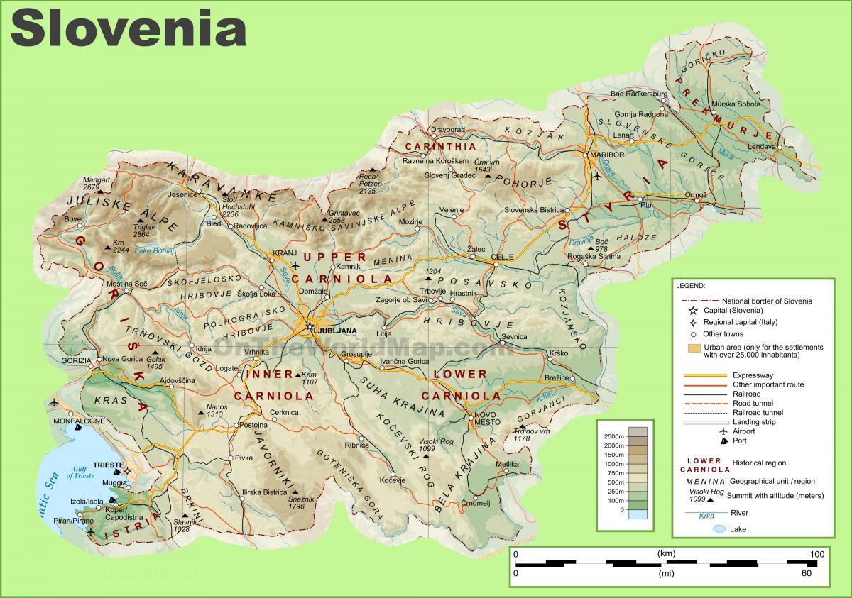 Map of Slovenia physical