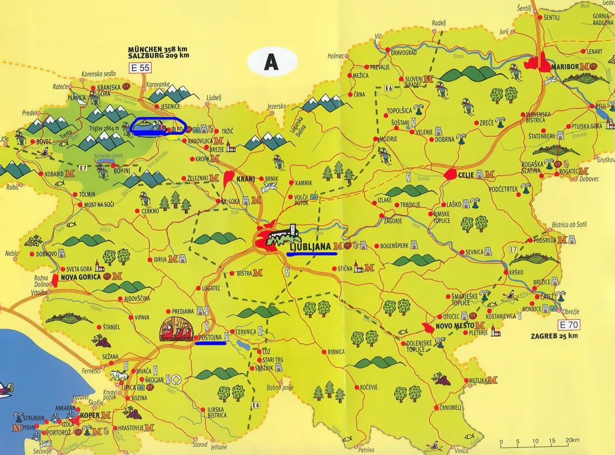 Map of Slovenia sightseeing