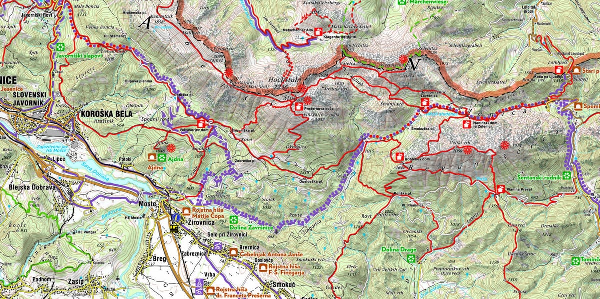 Map of Slovenian alps