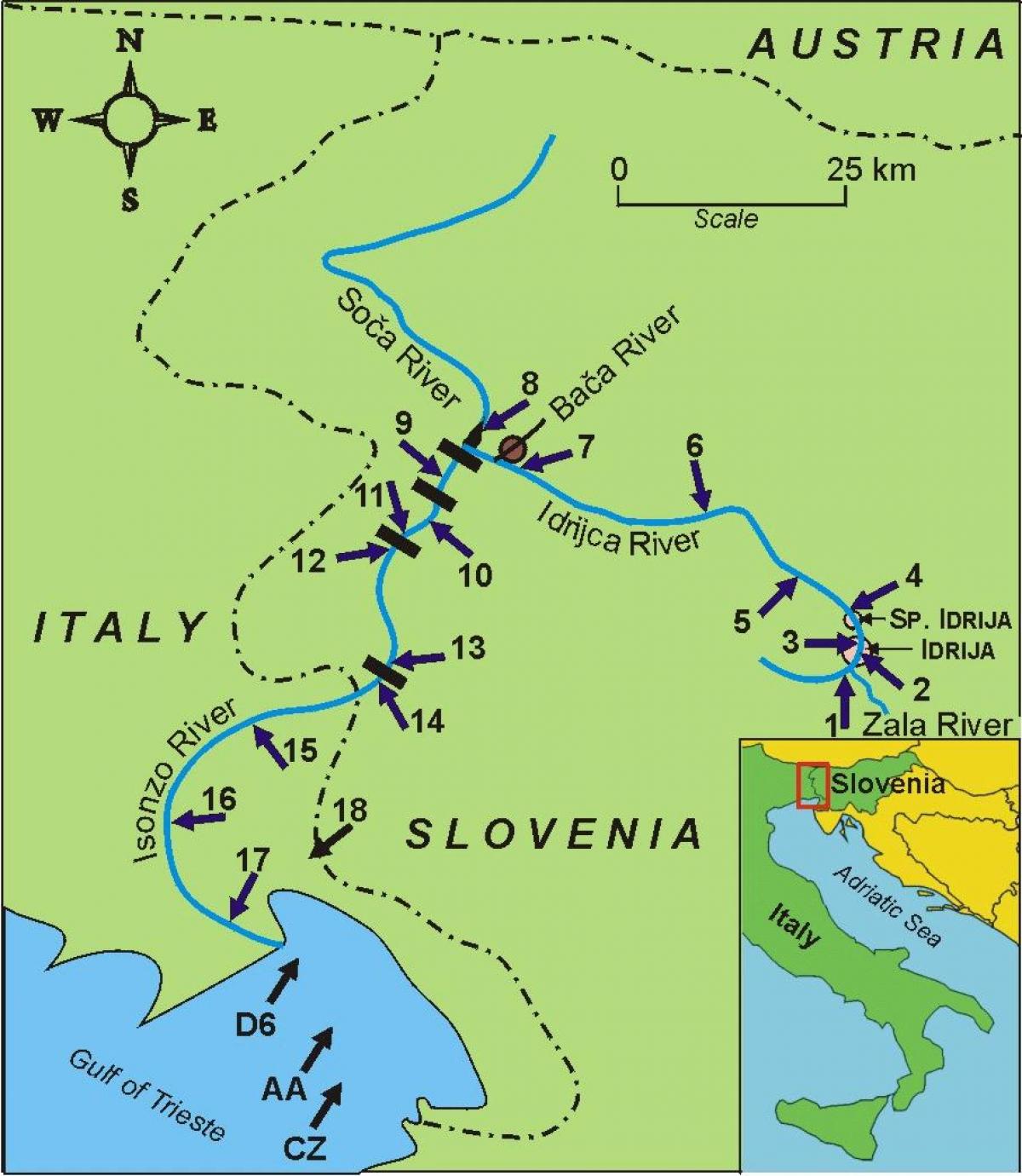 Map of soca river Slovenia