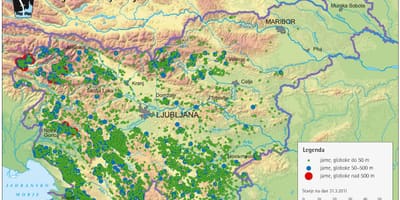 Map of caves in Slovenia